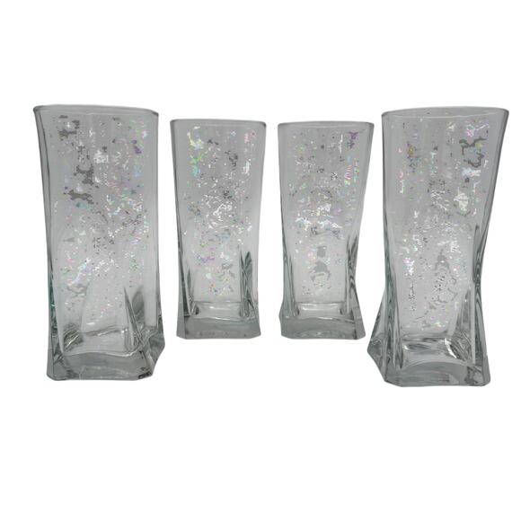 Vintage Tumblers Glasses Square Bottom with a Twist Glassware Set of 4 - Picture 2 of 8